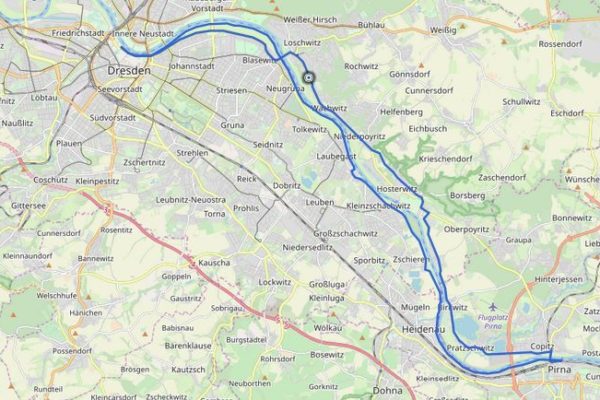 GPX Track von Dresden nach Pirna auf einer Karte