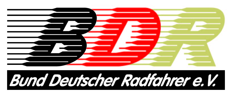 BDR Logo; Schriftzug BDR in Deutschlandfarben. Darunter Schriftzug Bund Deutscher Radfahrer e.V.