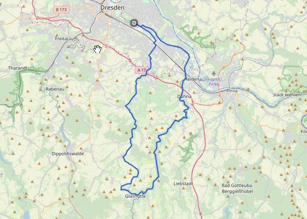 GPX Track auf Karte mit Lockwitztal und Müglitztal